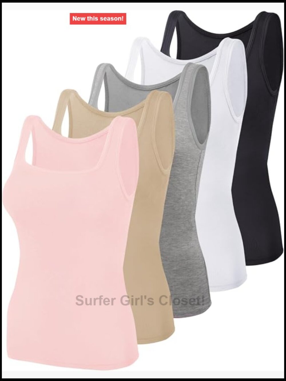 Women's Square Neck Tank Tops Sleeveless Undershirt Soft Viscose 5 Pc